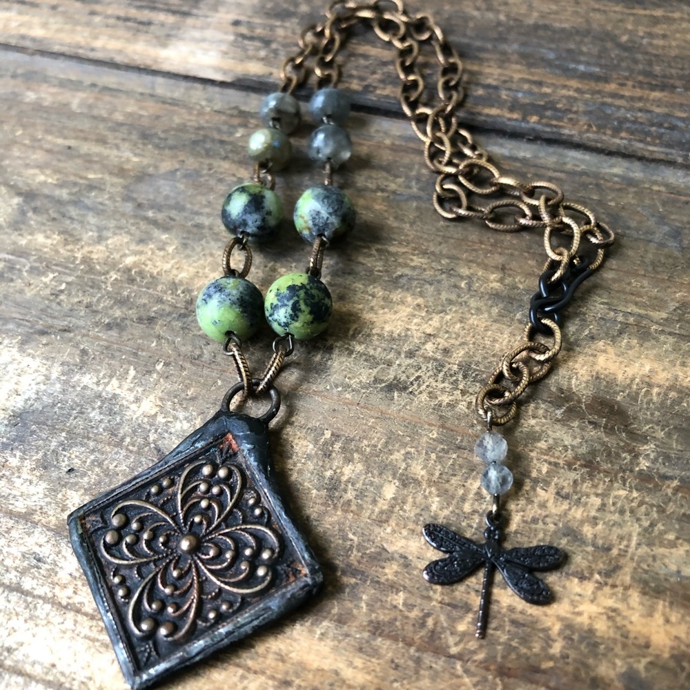 Rustic Chrysoprase Gemstone Necklace